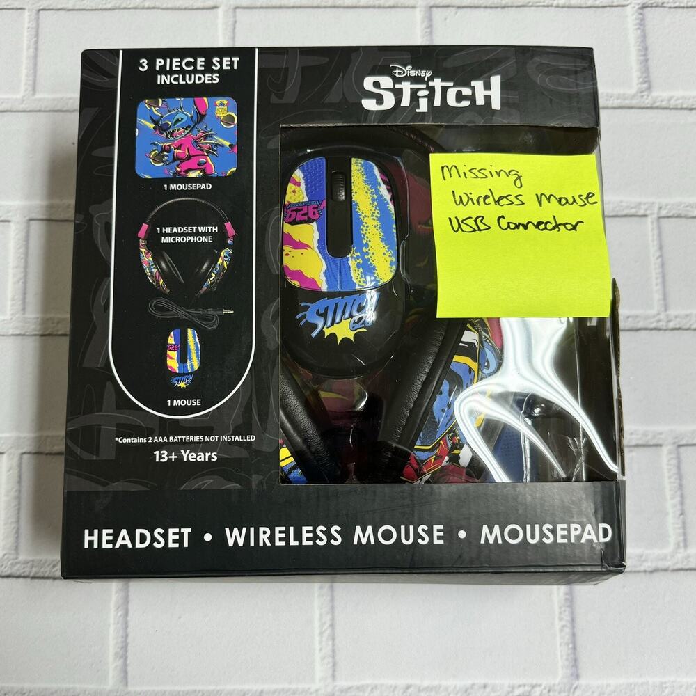 Disney Stitch Headset with Microphone and Mouse Pad Tech Bundle *Missing USB*